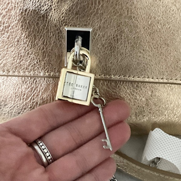 Ted Baker NWT mixed media, metallic gold,quality genuine leather crossbody party - Picture 3 of 12
